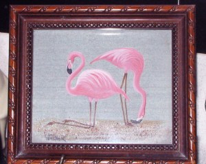 flamingos, framed, water color painting