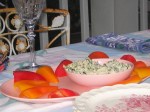 Red Peppers Wesley Lake, Ocean Grove, red peppers and spinach dip, wine and cheese on the porch