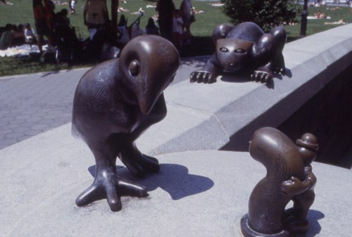 tom otterness, otterness, google otterness, bronze duck, new york city park, cat duck worm