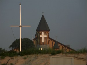 Crosses Great Auditorium, Ocean Grove, beach cross, illuminated cross