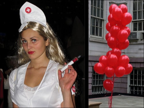 Halloween Nurse costume, red ballons,