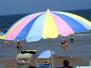 Low tide, Ocean Grove, Jersey shore, pastel beach umbrella