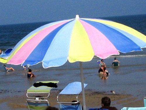 Low tide, Ocean Grove, Jersey shore, pastel beach umbrella