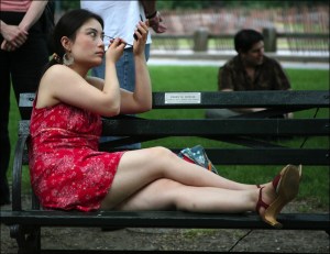 girl in red, Central Park, New York city, Murray Head
