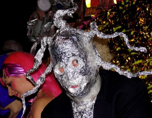 Greenwich Village Halloween parade, monster, aluminum foil, antlers, Murray Head