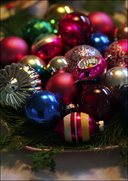 vintage ornaments, greens, Christmas ornaments,Ocean Grove,LaVie en Rose