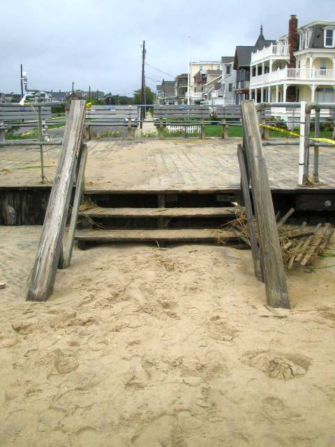 Irene Broadway stairs hurricane Irene, Ocean Grove boardwalk, South End beach Ocean Grove