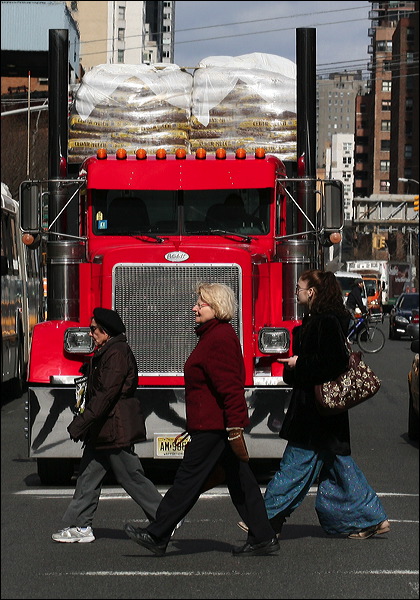 Red tractor trailer truck, 