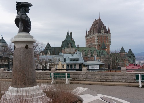 A bust of Samuel Champlain in the forefront